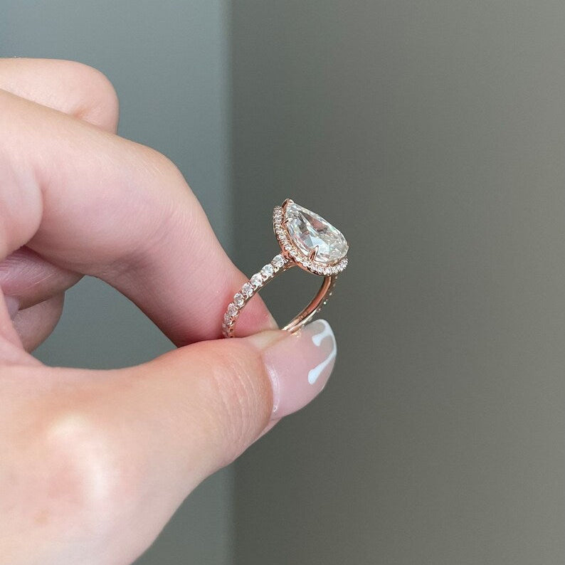 3 CT Pear Pave Moissanite Engagement Ring