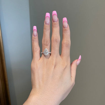 2CT Pear Halo & Pave Moissanite Engagement Ring