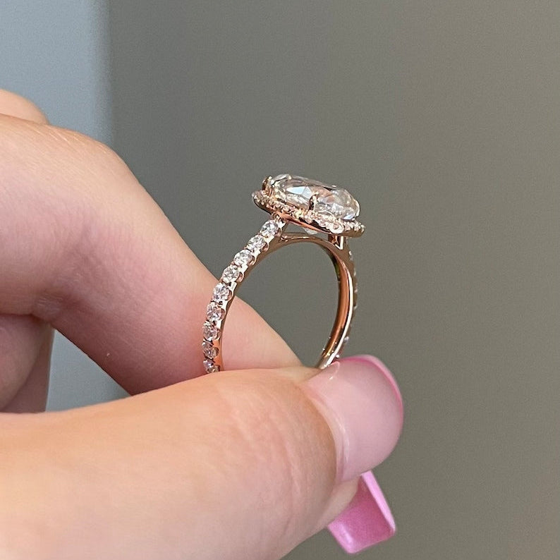 2CT Pear Halo & Pave Moissanite Engagement Ring
