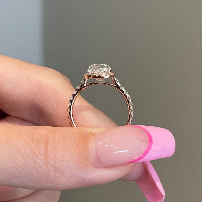2CT Pear Halo & Pave Moissanite Engagement Ring