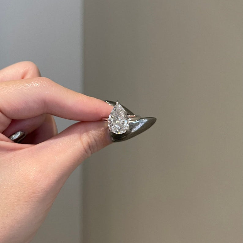 5 CT Pear Hidden Halo Moissanite Engagement Ring