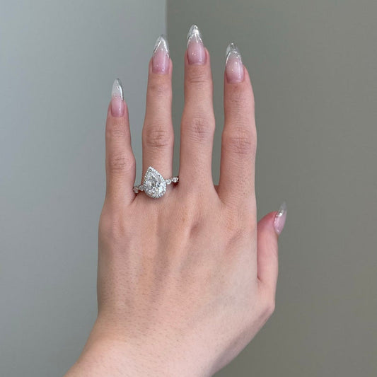 3 CT Pear Halo & Pave Moissanite Engagement Ring