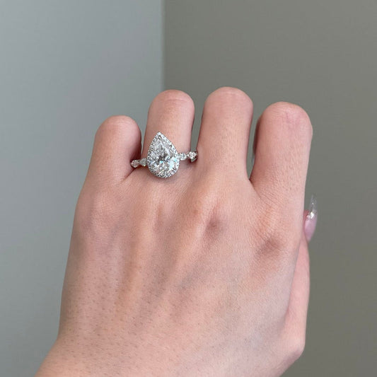 3 CT Pear Halo & Pave Moissanite Engagement Ring