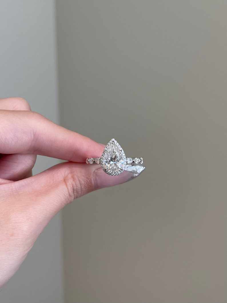 3 CT Pear Halo & Pave Moissanite Engagement Ring