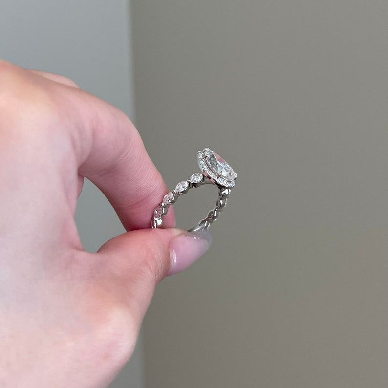 3 CT Pear Halo & Pave Moissanite Engagement Ring