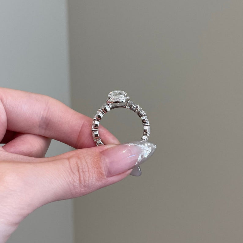 3 CT Pear Halo & Pave Moissanite Engagement Ring
