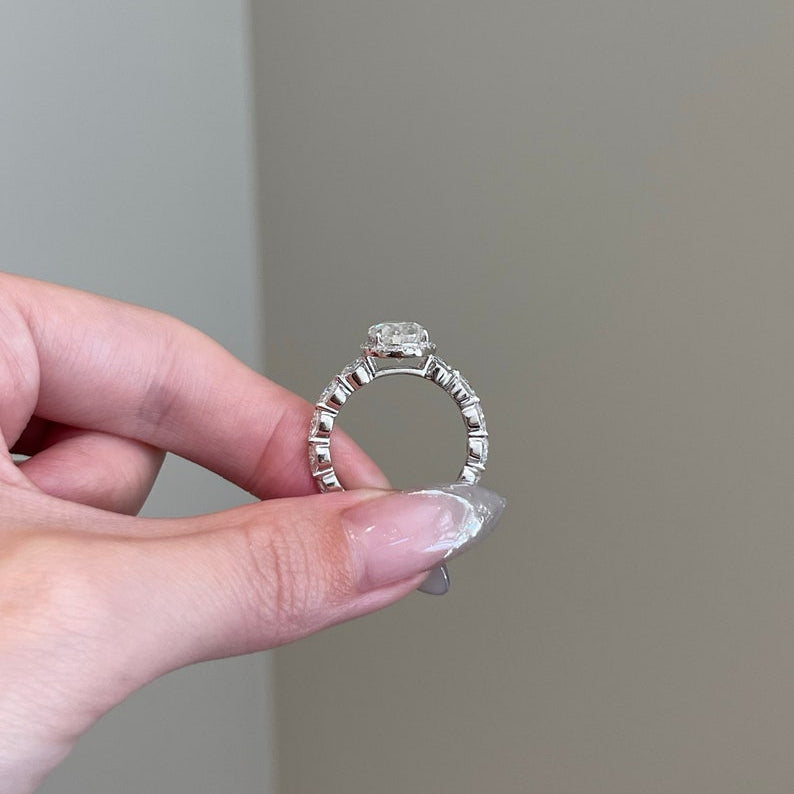 3 CT Pear Halo & Pave Moissanite Engagement Ring