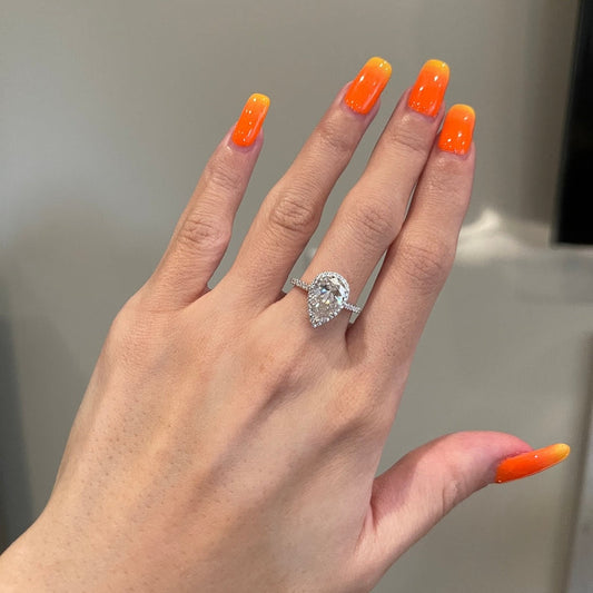 2 CT Pear Halo & Pave Moissanite Engagement Ring