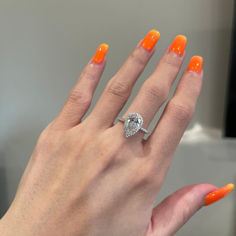 2 CT Pear Halo & Pave Moissanite Engagement Ring