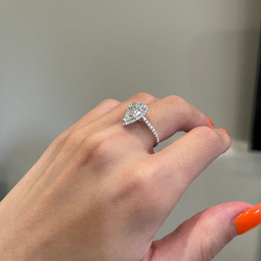 2 CT Pear Halo & Pave Moissanite Engagement Ring