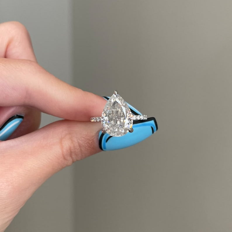 6.5 CT Pear Pave Moissanite Engagement Ring