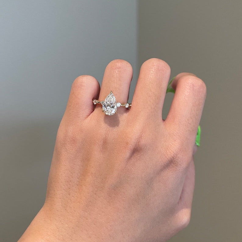 2.5 CT Pear Pave Moissanite Engagement Ring