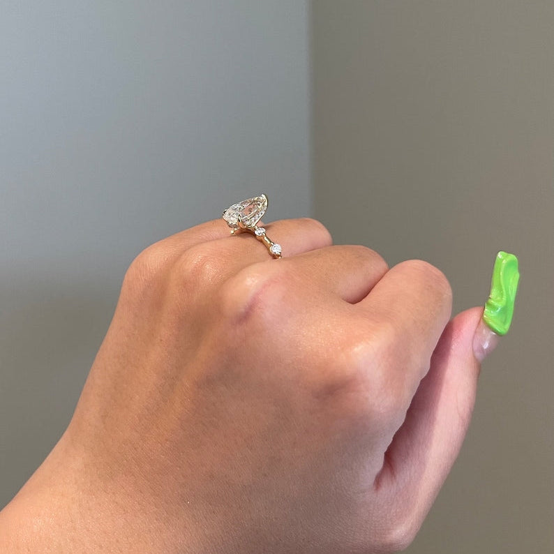 2.5 CT Pear Pave Moissanite Engagement Ring