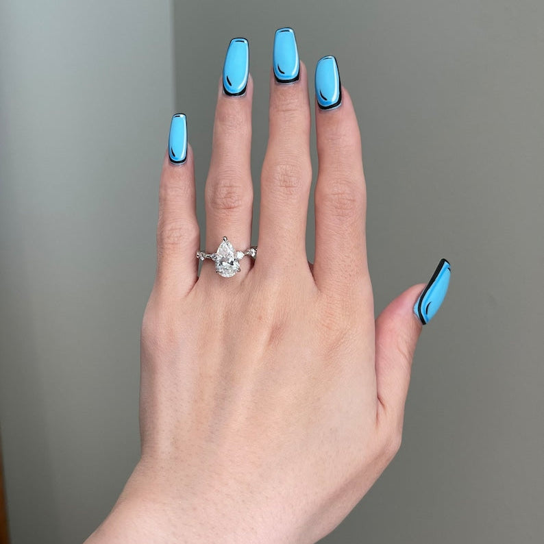 2.5 CT Pear Pave Moissanite Engagement Ring