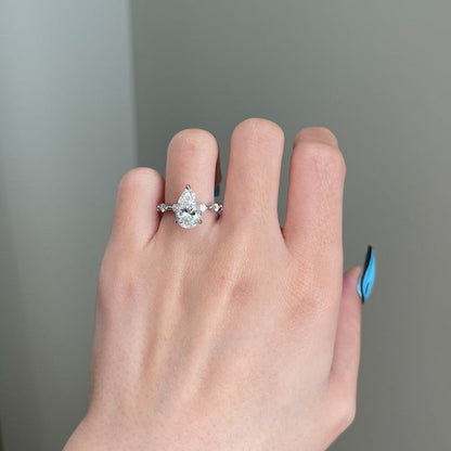 2.5 CT Pear Pave Moissanite Engagement Ring
