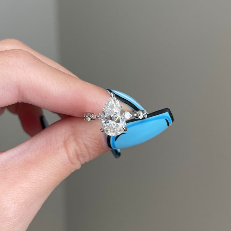 2.5 CT Pear Pave Moissanite Engagement Ring