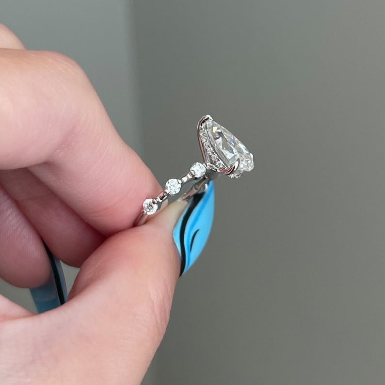2.5 CT Pear Pave Moissanite Engagement Ring