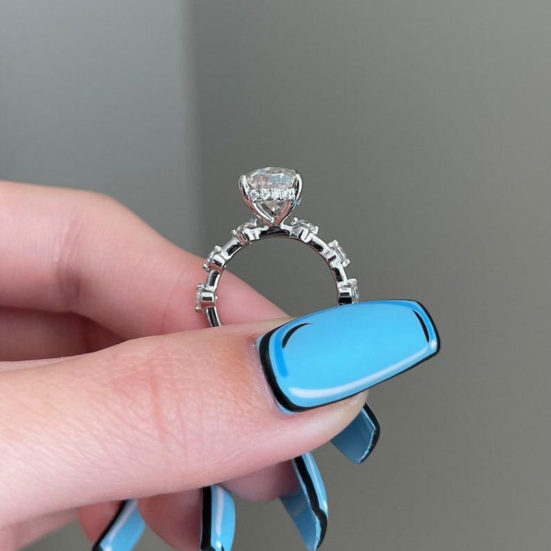 2.5 CT Pear Pave Moissanite Engagement Ring
