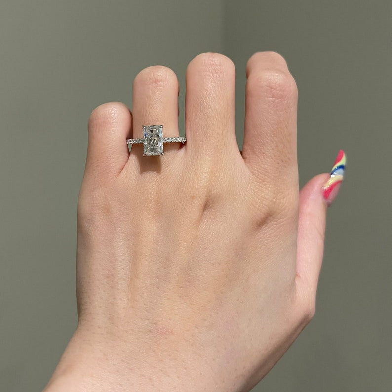 2.5 CT Radiant Pave Moissanite Engagement Ring