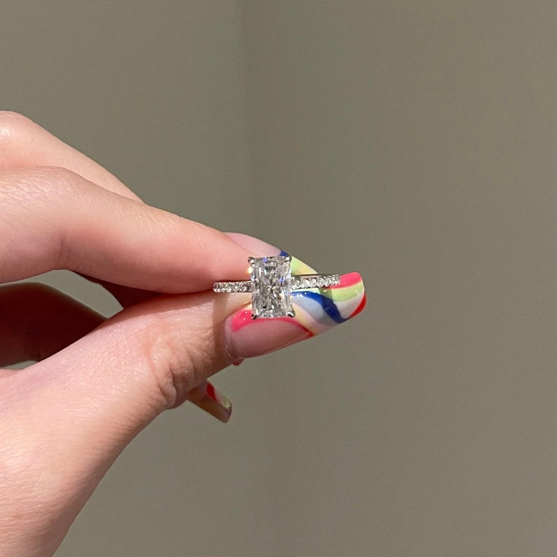2.5 CT Radiant Pave Moissanite Engagement Ring