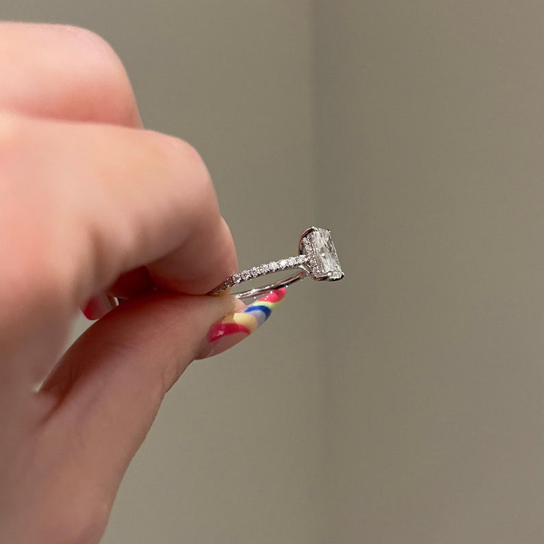2.5 CT Radiant Pave Moissanite Engagement Ring