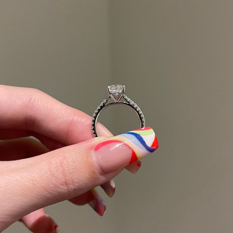 2.5 CT Radiant Pave Moissanite Engagement Ring