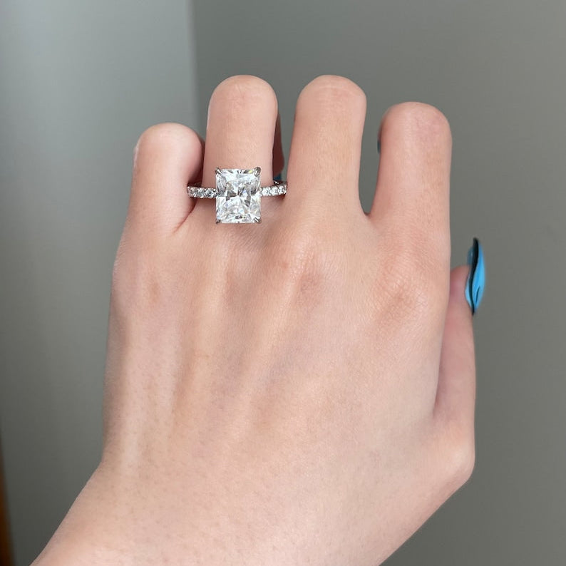 5 CT Radiant Pave Moissanite Engagement Ring