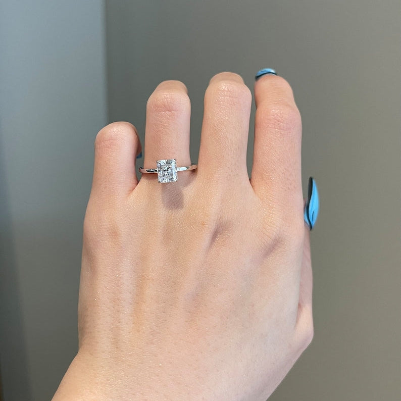 1.5 CT Radiant Solitaire Moissanite Engagement Ring