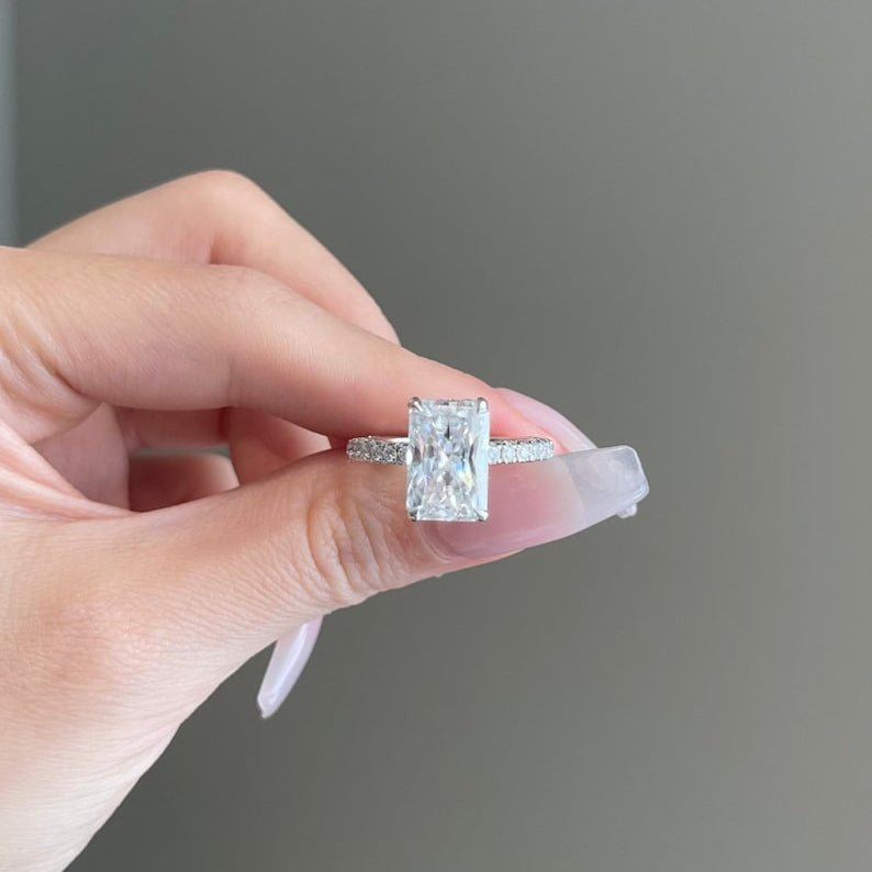5 CT Radiant Pave Moissanite Engagement Ring