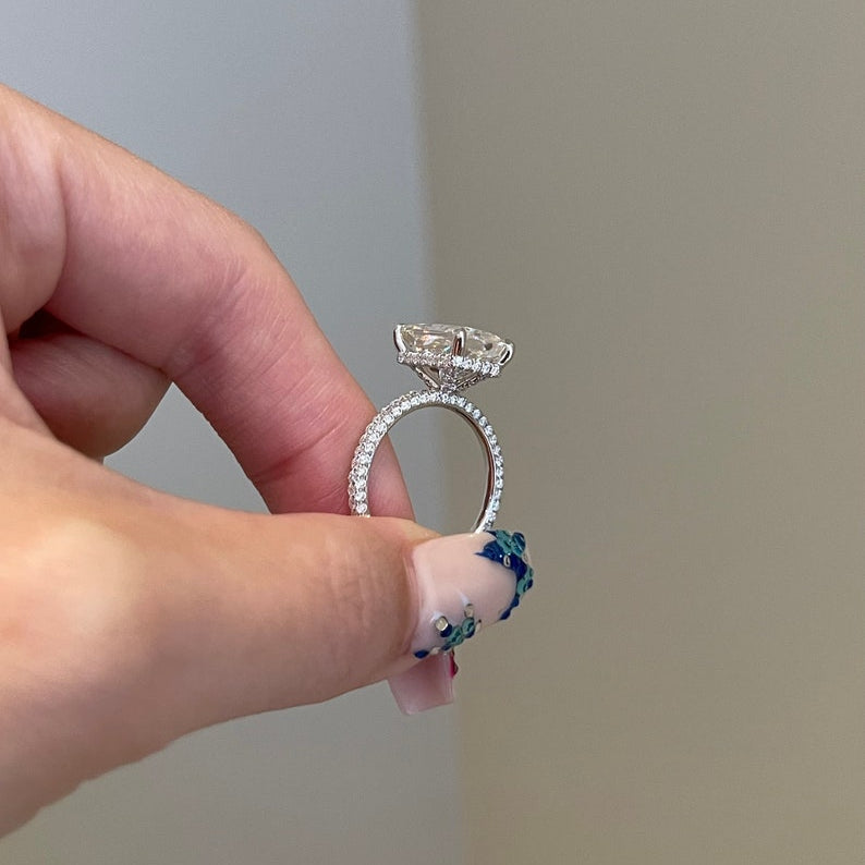 4.5 CT Radiant Pave Moissanite Engagement Ring