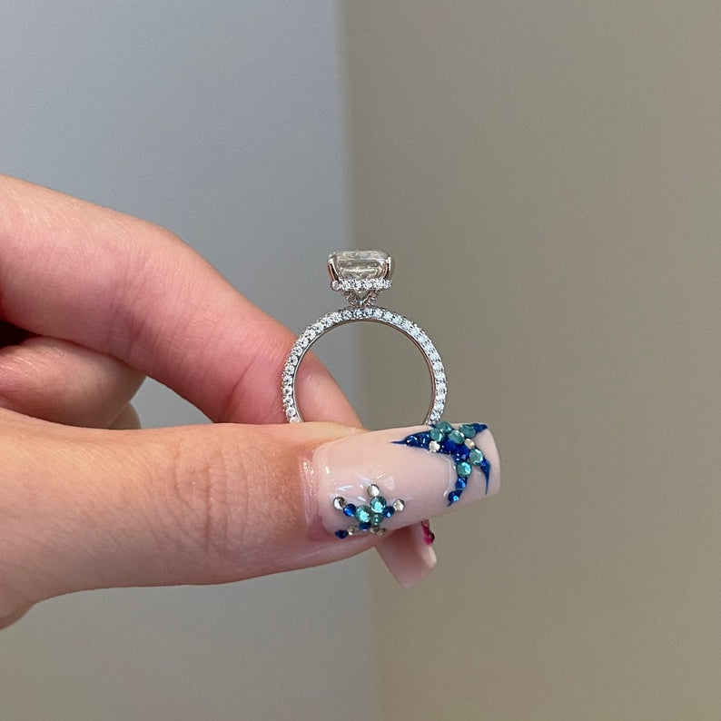 4.5 CT Radiant Pave Moissanite Engagement Ring