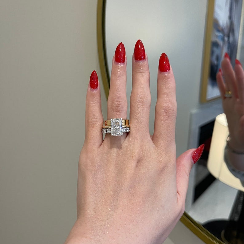 5 CT Radiant Hidden Halo Moissanite Engagement Ring
