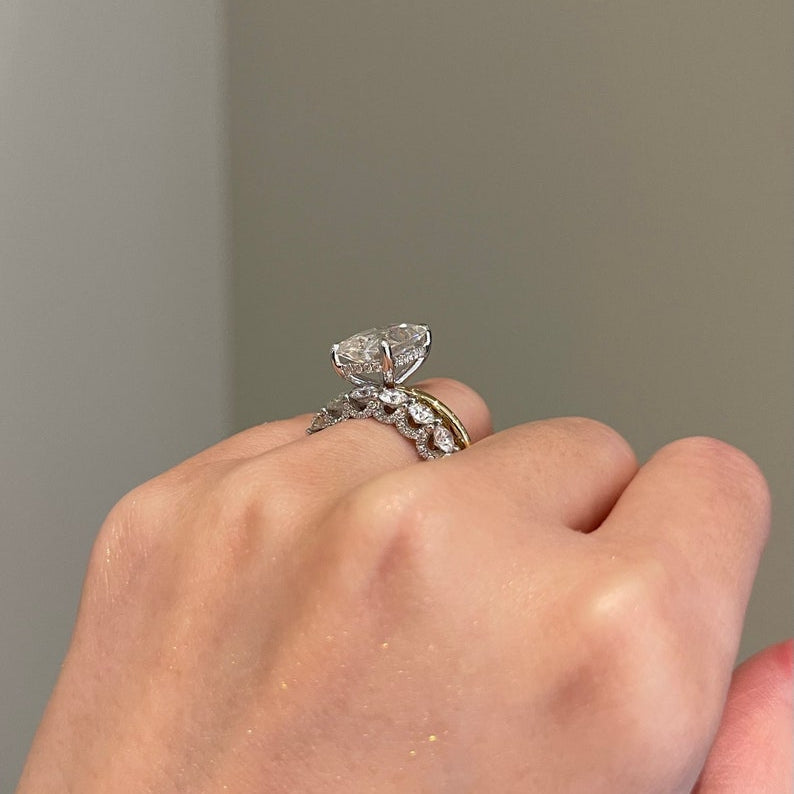 5 CT Radiant Hidden Halo Moissanite Engagement Ring