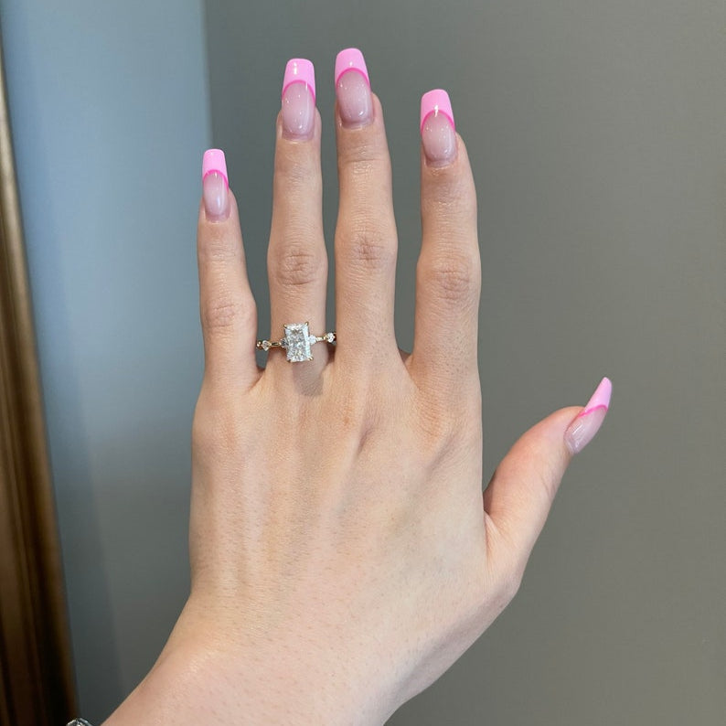 2.5 CT Radiant Dainty Pave Moissanite Engagement Ring