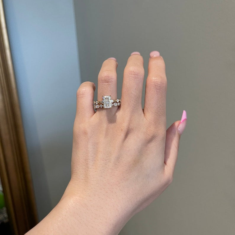 2.5 CT Radiant Dainty Pave Moissanite Engagement Ring