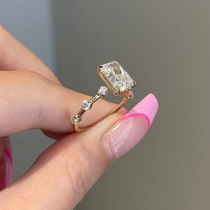 2.5 CT Radiant Dainty Pave Moissanite Engagement Ring