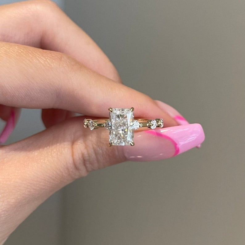 2.5 CT Radiant Dainty Pave Moissanite Engagement Ring