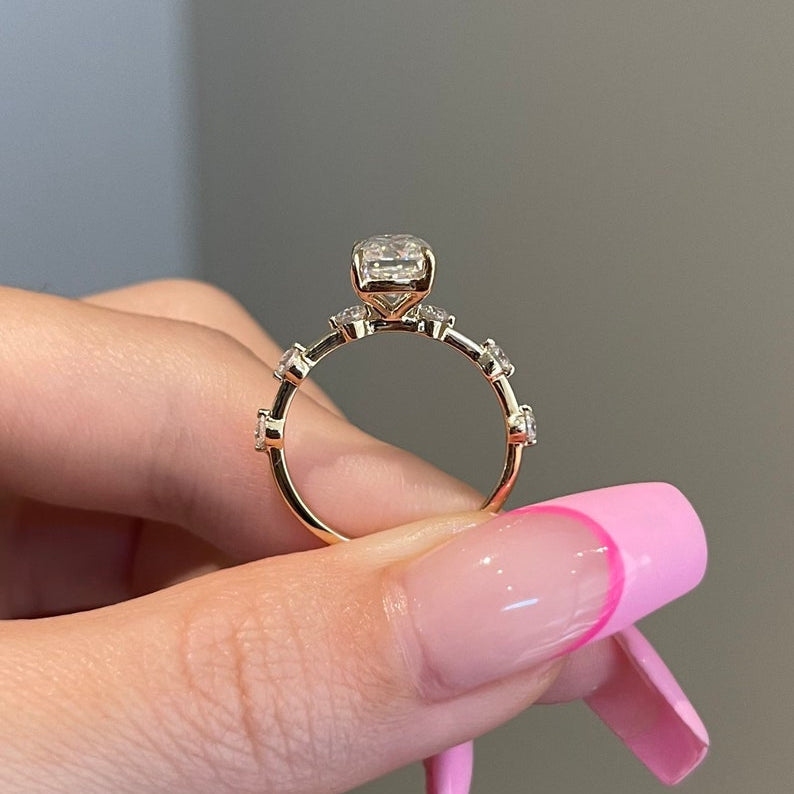 2.5 CT Radiant Dainty Pave Moissanite Engagement Ring