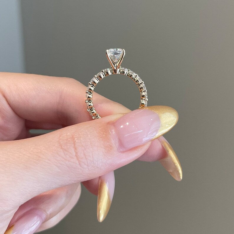 2.5 CT Radiant Pave Moissanite Engagement Ring