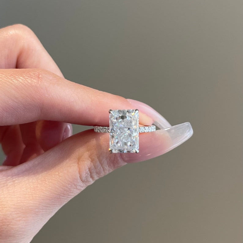 5 CT Radiant Pave Moissanite Engagement Ring