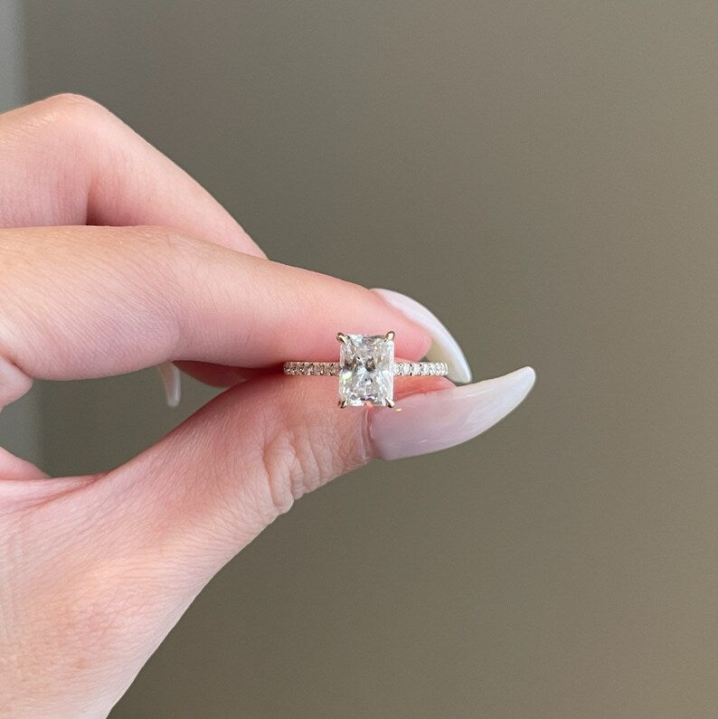 2 CT Radiant Pave Moissanite Engagement Ring