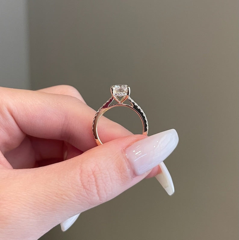 2 CT Radiant Pave Moissanite Engagement Ring