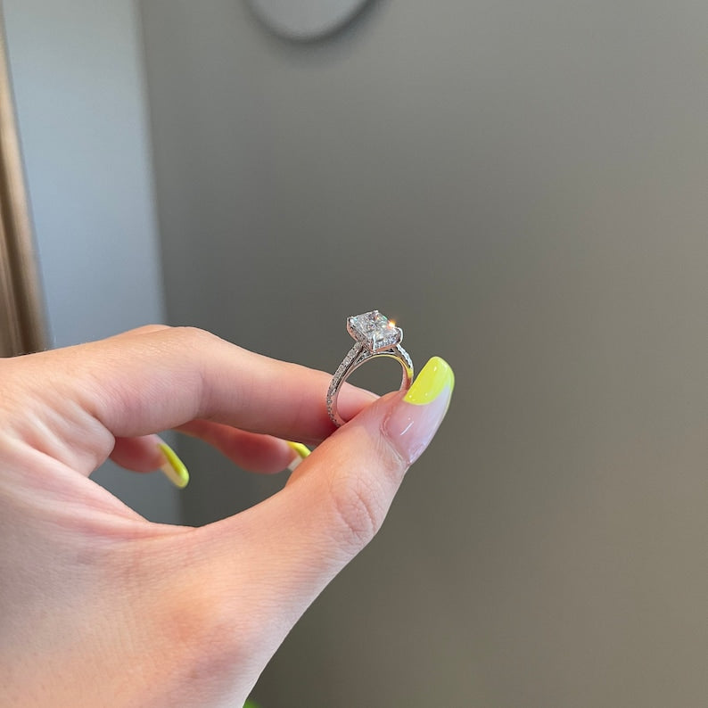 2 CT Radiant Pave Moissanite Engagement Ring