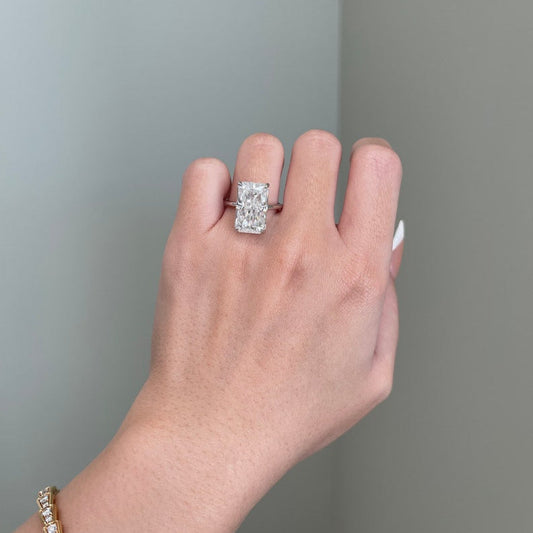 10 CT Radiant Hidden Halo Moissanite Engagement Ring