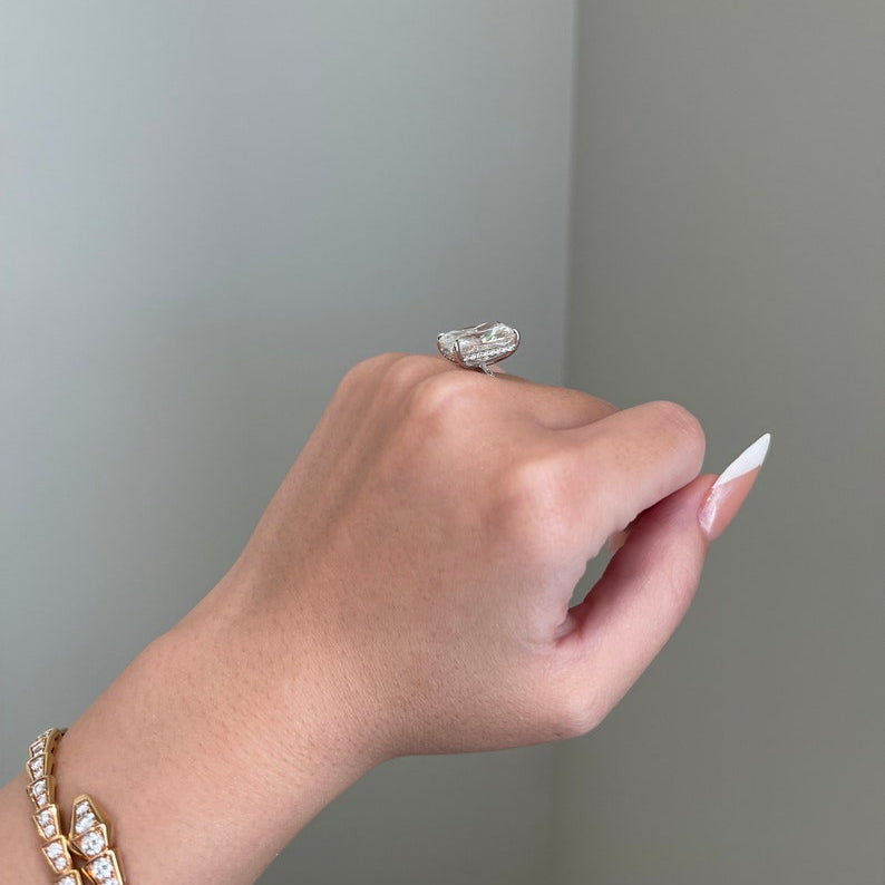 10 CT Radiant Hidden Halo Moissanite Engagement Ring