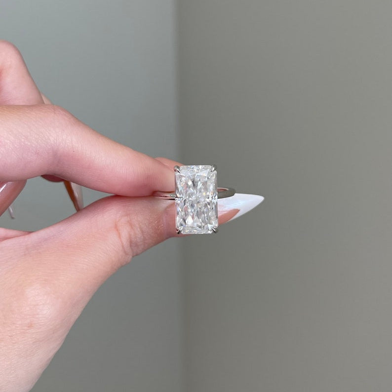 10 CT Radiant Hidden Halo Moissanite Engagement Ring