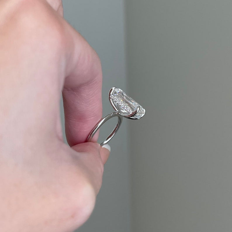 10 CT Radiant Hidden Halo Moissanite Engagement Ring