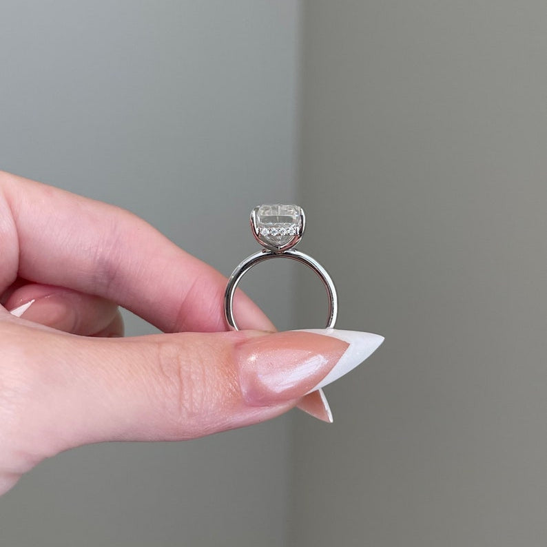 10 CT Radiant Hidden Halo Moissanite Engagement Ring