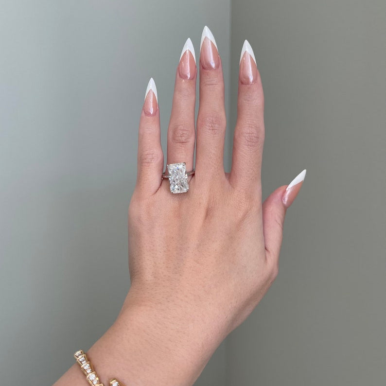 10 CT Radiant Hidden Halo Moissanite Engagement Ring