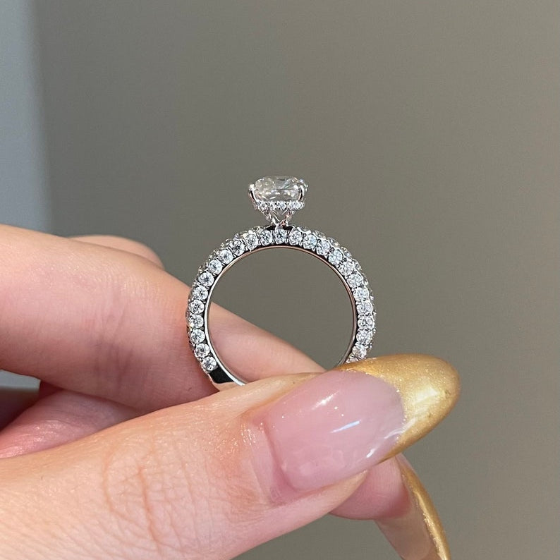 2 CT Radiant Pave Moissanite Engagement Ring